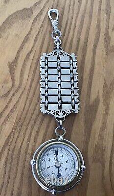 Victorian ornate watch / medal fob chain with hanging compass