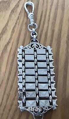Victorian ornate watch / medal fob chain with hanging compass