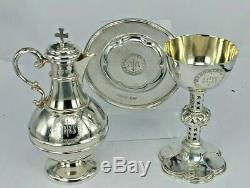 Victorian set silver chalice, paten & flagon communion set 1883 original boxed