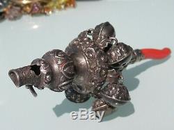 Victorian silver coral mounted babies rattle/whistle