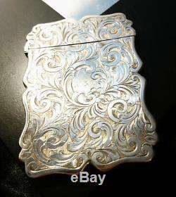 Victorian silver plated card case, card holder, scrolling foliage, antique card