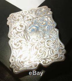 Victorian silver plated card case, card holder, scrolling foliage, antique card