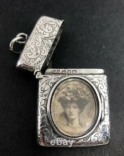 Victorian silver vesta case with photograph frame Birmingham 1894
