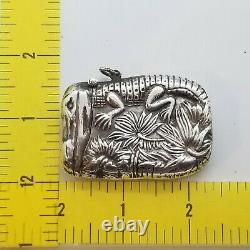 Vintage Alligator Sterling Silver Match Safe Vesta Watch Fob Necklace Pendant