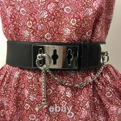 Vintage Celine Toggle Waist Belt Women's Size 80 Leather Wide Black Silver