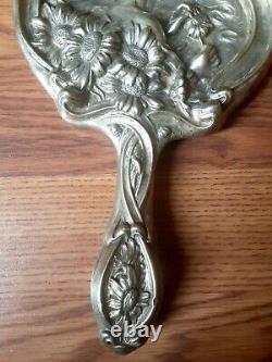 Vintage Sterling Silver Lady Sunflowers Hand Mirror Mirror Needs to be Replace
