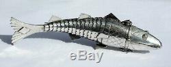 WONDERFUL VICTORIAN SOLID SILVER ARTICULATED FISH SPICE BOX (JUDAICA) c1880