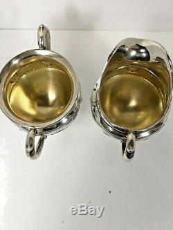 Wallace Antique Sterling Silver Embossed Roses Sugar Bowl & Creamer Set #4640-9