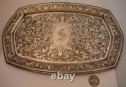 William Kerr Antique Sterling Silver 12.5 Tray Acid Engraved ACANTHUS Leaf RARE