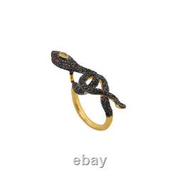 Women Solid 925 Sterling Silver Victorian Yellow Gold Plated Snake Ring Jewelry