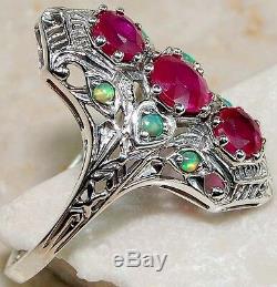 Yo Grandma Lit'l Ring 3CT ruby & Opal solid silver victorian nouveau antique 6