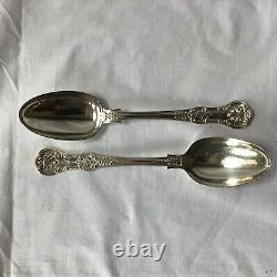 1859 Victorian Solid Silver Paire De Queens Pattern Table Servir Spoons 168g