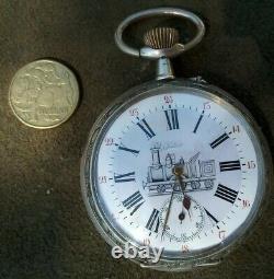 1860 Train Steam Early Pocket Watch, Solide Silver, Belle De Travail, Made Française