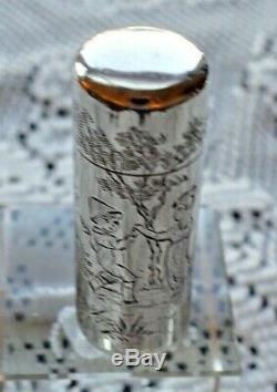 1871 Sampson Mordan Et Kate Greenaway Sterling Antique Silver Flacon Rare