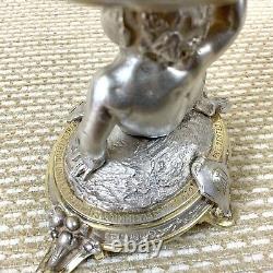 1879 Antique Silver Gilt Table Garniture Bowl Stand Faun Satyr Statue Rare