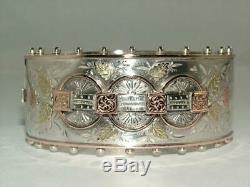 1883 Victorian 9 Ct Gold Solid Charniere Sur Argent Bracelet 41 G Excellent