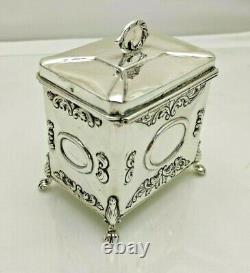 1907 Stunning Quality Antique Sterling Solid Silver Tea Caddy Box (1819-9-oon)