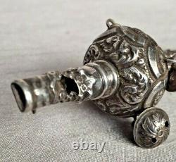 26g Antique Baby Combined Soother, Rattle & Whistle Coral Repousse White Metal