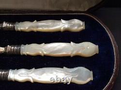 3 Piece Victorian (1856) Anglais Sterling Silver & Mother Of Pearl Youth Set