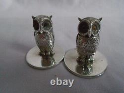 4 Supports De Menu Sampson Mordan Antique Silver Owl Hallmarked Chester 1908