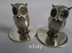 4 Supports De Menu Sampson Mordan Antique Silver Owl Hallmarked Chester 1908