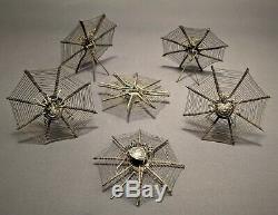 6 Argent Victorienne Rare Antique Spider Web Ornements / Place Carte Cheveux Détenteurs