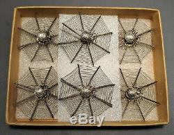 6 Argent Victorienne Rare Antique Spider Web Ornements / Place Carte Cheveux Détenteurs