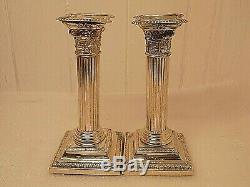 Anglais En Argent Sterling Weighted Bougeoirs Corinthiennes De Colonne. 618 Grammes. Ncb