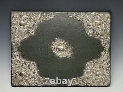Antique 19e C Victorian Sterling Silver Leather Dossier De Document Écriture Britannique