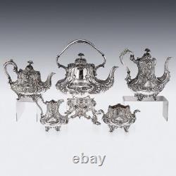 Antique 19ec Silver Solide Victorien Orientalist 5 Piece Tea & Coffee Set C. 1843