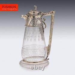 Antique 19ec Silver Victorien & Glass Claret Jug, Gough & Silvester Vers 1865