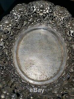 Antique 800 Solid Silver Repousse Pierce Bowl Plat