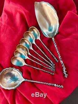 Antique 8pc Serviette 127 Glaces Dessert Ensemble De Service Twist Sterling Silver Spoon