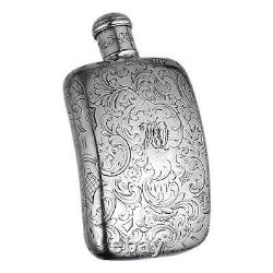 Antique Argent Sterling Gravé Hip Flask Riley & Storer 1839