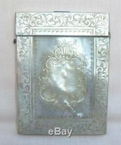 Antique Belle Victorienne Rococo Sculptée Nacre Calling Card Box Case