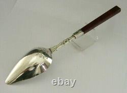 Antique Dutch Solide Silver & Agate Serving Or Basting Spoon C1870's 10,75 Pouces