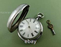Antique En Argent Massif Paire Cas Verge Fusée Fob Pocket Watch Bond Okehampton + Key