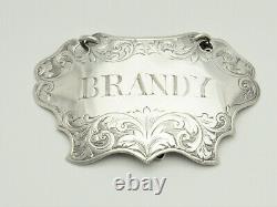 Antique Engraved Silver Brandy Decanter Étiquette Hallmarqued Birmingham 1896 13g