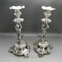 Antique Esthétique Pair Portugais Silver Solid 10 Candlesticks Porto C1870