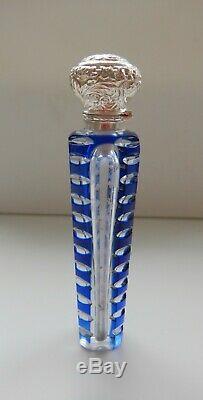 Antique Silver Victorienne Et Verre Parfum Overlay Parfum Blue Bottle