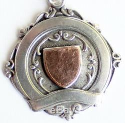 Antique Solid Silver Albert Montre De Poche Chaîne & Fob Médaille Vintage Old