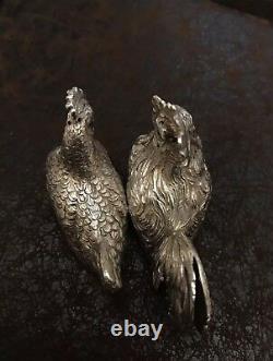 Antique Solid Silver Français Allemand Novelty Salt Pepper Chicken Rooster Figure