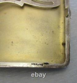 Antique Sterling Silver Cigarette Cas De Poche Courbée Enchaînée Mono 99g