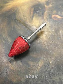 Antique Sterling Silver Strawberry Pin Coussin Coudre Victorian Rare Lovely