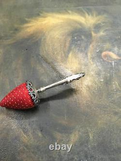 Antique Sterling Silver Strawberry Pin Coussin Coudre Victorian Rare Lovely