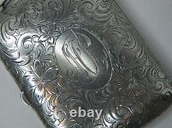 Antique Sterling Silver Victorian Etched Purse Withhandle, Orig Leather, Mono