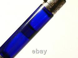 Antique Top Quality Verre Bleu Monté Argent Double Bouteille Scent Fine #t202b
