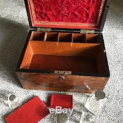 Antique Vanity Case Dressing Boîte Poinçonnés Argent 1840. Victorienne Tiroir Secret
