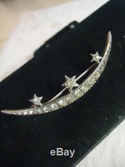 Antique Victorian 900 Argent Diamant Pâte Crescent Moon Etoiles 2.2 Broche 5,7cm