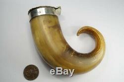 Antique Victorian Écossais Horn & Argent Thistle Snuff Mull / Tabatière